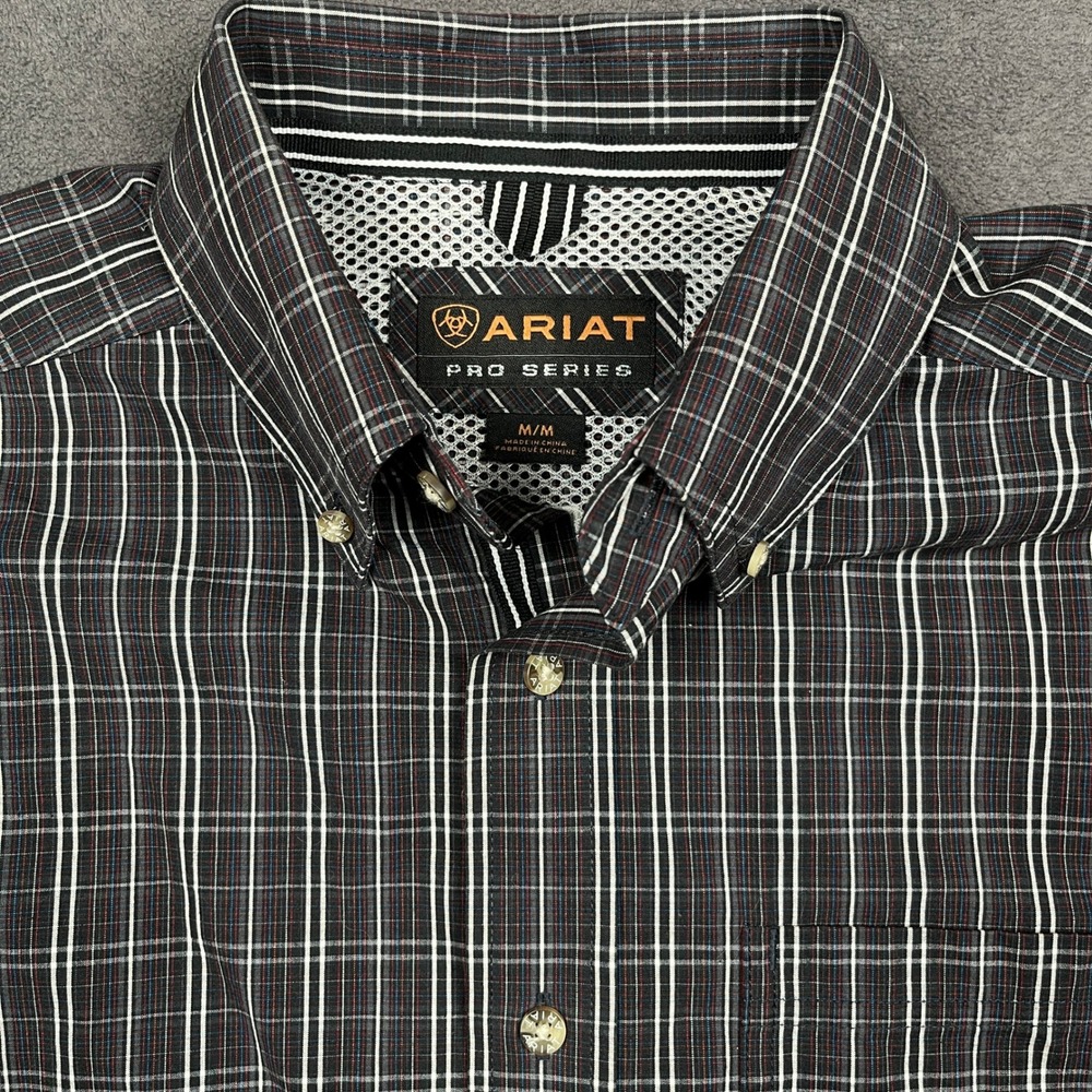 Ariat Pro Series Shirt Mens Medium Black Plaid Long Sleeve Button Down 10011473